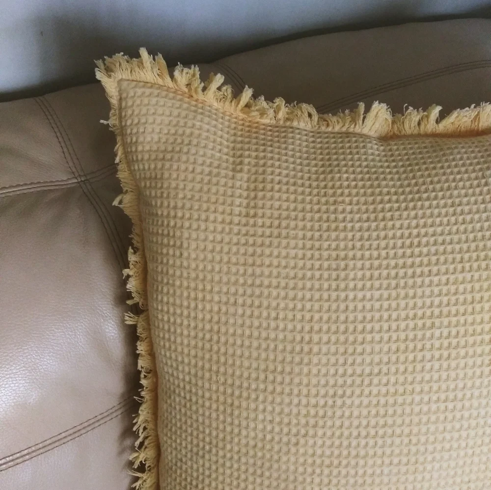 EnVogue waffle pillow‎ yellow fringed accent pillow